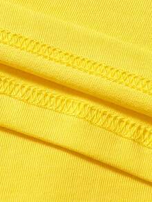 Camiseta de verano para niñas con estampado de imitación de bordado, diseño único de manga corta para niños, ideal como regalo. - Amarillo - Ver 5