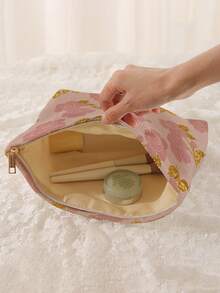 1pc Portable Cosmetic Storage Bag With Floral Pattern Double-Sided Print Travel Zipper Makeup Bag Multi-Functional Toiletries Organizer - Multicolor - View 2