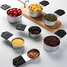 Stainless Steel Black Magnetic Measuring Cups/Double-Headed Magnetic Measuring Spoons, With Clear Markings, Easy To Clean, - Stainless Steel Stackable Measuring Cups, For Daily Measurement/Cooking Baking Dry And Liquid Portioning - Black - View 4