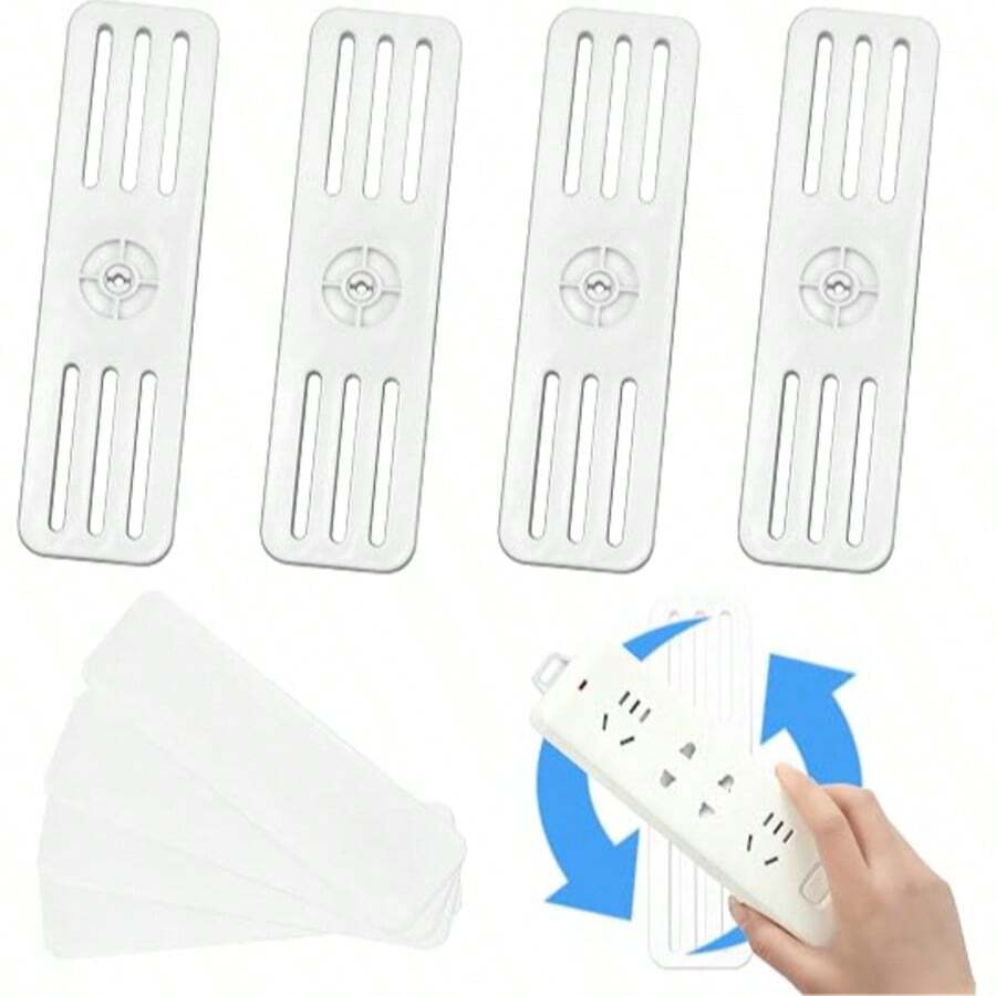4pcs No-Drill Power Strip Storage Rack, With Cable Clamp And Cable Management Design, Securely Adheres To Fix Power Strip, Organize Home, Kitchen, Bedroom And Office Wall Wiring, Prevent Electrical Leakage
