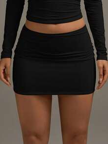XLLAIS Women's Solid Black Pleated Fitted Skirt, Spring - Black - View 1