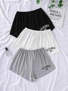 Short de estar en casa de cintura elástica con estampado de letras en 3 colores diferentes - Multicolor - Ver 1