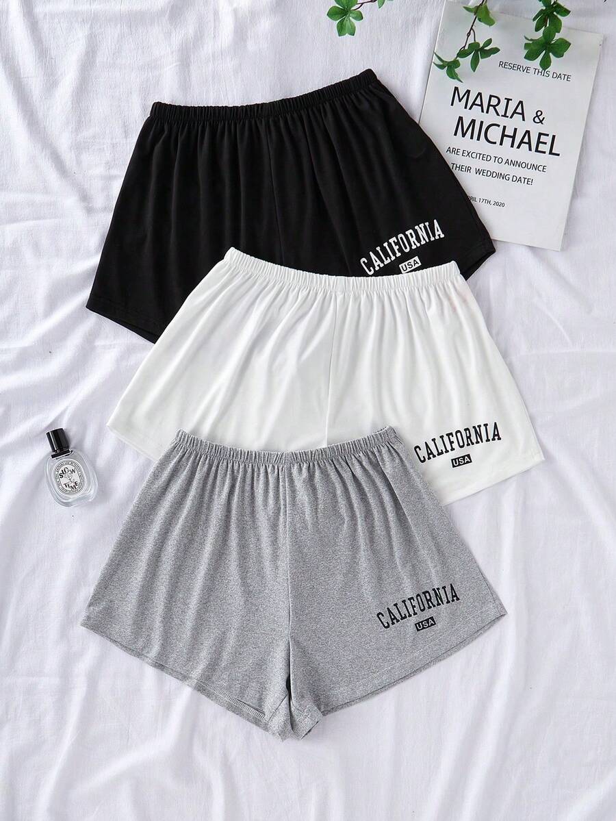 Short de estar en casa de cintura elástica con estampado de letras en 3 colores diferentes - Multicolor - Ver 1