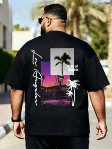 Playera Oversize Hombre Talla Grande "Los Ángeles City of Angels" - Negra con Estampado Retro Urbano AC5J - Negro - Ver 1