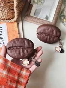 1 pieza Funda protectora linda de grano de café Pro 3 compatible con auriculares Bluetooth Apple 4/Pro, funda protectora creativa (auriculares no incluidos) - Café integral - Ver 1