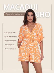 Women's Floral Print Short Jumpsuit Dress - 橘色 - 查看 5
