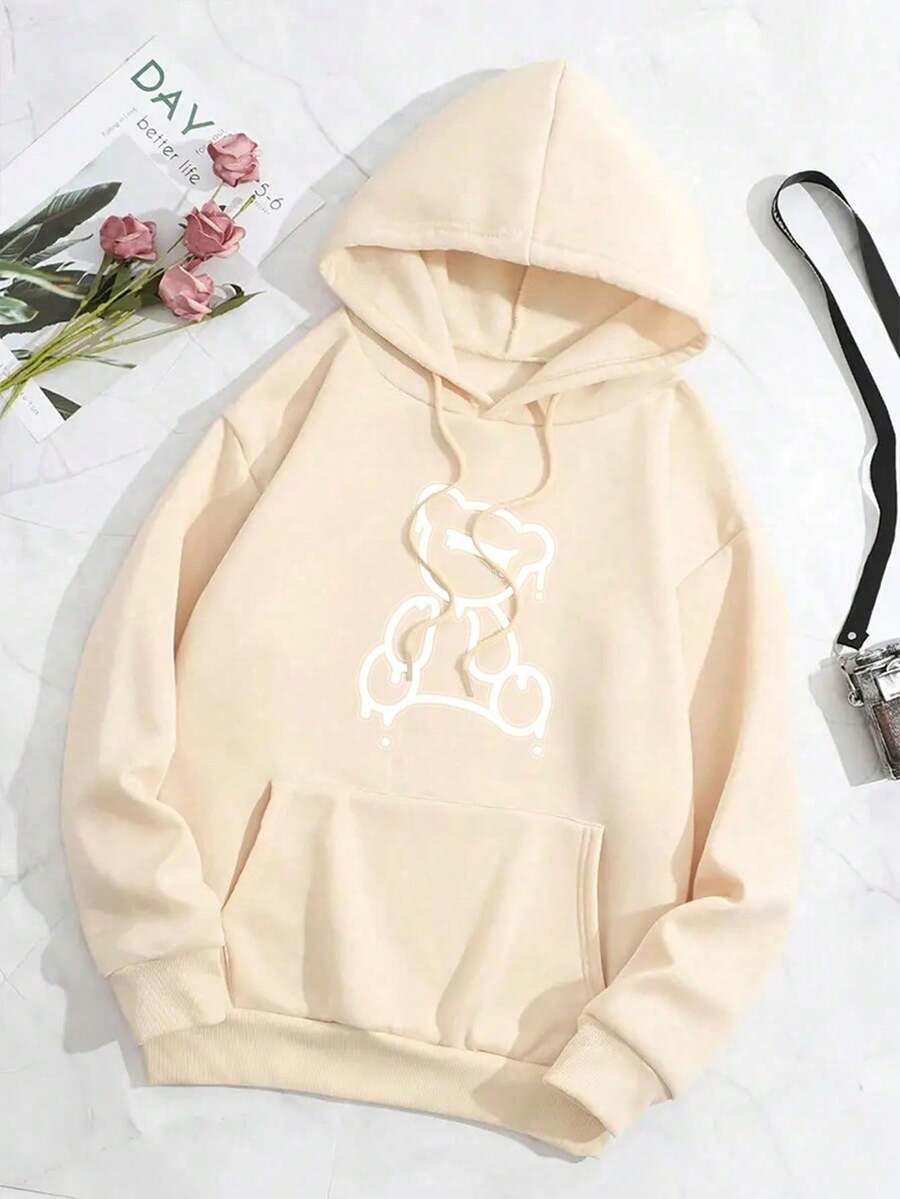 Hombres Sudadera con estampado de oso con forro térmico - Blanco - Ver 1