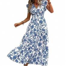 Maxivestido estampado de estilo bohemio para mujer – Diseño elegante con cuello en V y ajuste en la cintura - Marrón - Ver 2