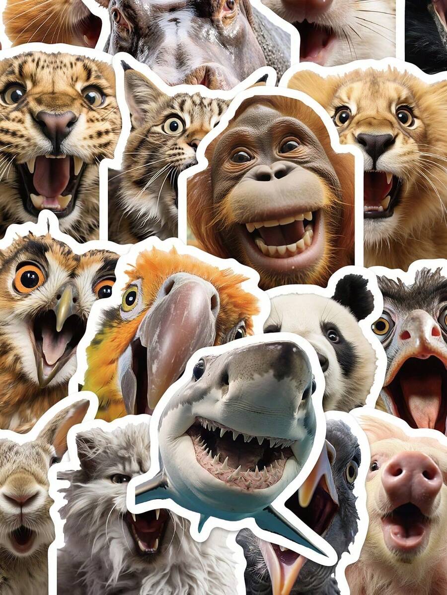 50pcs Funny Animal Pattern Decorative Stickers Suitable For Skateboard, Phone Case, Laptop, Refrigerator, Luggage, Bedroom, Tablet, Notebook, Learning Reward Gift - Multicolor - View 1