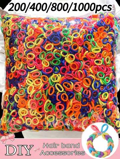 200/400/800/1000pcs Y2K Colorful Children's Hair Ties, Soft Elastic Hair Bands, Children's Hair Accessories, Girls Gift, Girls Hair Ties