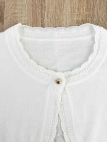 New Arrival Fall Women's White Cropped Knit Cardigan, Casual Boho Style With Elegant Wavy Hem Design - White - View 6