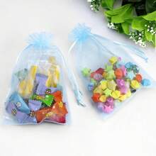 50pcs Organza Gift Bags, Jewelry Bags, Small Mesh Drawstring Bags, Wedding Favor Bags, Bracelet Bags, Transparent Packaging Bags For Jewelry And Small Gifts - Light Blue - View 7
