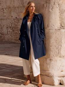 Women's Mid-Length Pocket Jacket, Suitable For Commuting In Spring And Autumn - Blue - View 2