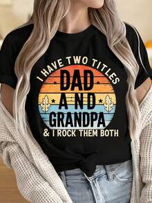 Soft Cotton Summer T-ShirtWomen And Men T-Shirts With Round Neck And Short SleevesI Have Two Titles Dad And Grandpa And I Rock Them Both Vintage Sunset T Shirt For Men Fathers Day GiftFun Pr - 黑色 - 查看 1