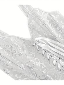 1pc Corsé Bustier con Cremallera Jacquard de Encaje Floral Estilo Vintage - Fajas para Mujer, Tela, Escote, No Elástico, Color Sólido, Corsetería para Adultos, Carnaval - Beis - Ver 7