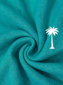 Men's Summer Beach Vacation Tropical Coconut Tree Print Contrast Trim Sleeveless Tank Top And Drawstring Waist Shorts Set - Mint Green - View 6