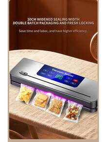 JFBONIN Selladora al vacío portátil de 30cm con pantalla digital, adecuada para modos de alimentos húmedos/secos, ideal para cocinar, acampar y catering, sellado rápido para la conservación de alimentos, adecuada para aperitivos, carnes, frutas, verduras, diseño que ahorra espacio 827 - Negro - Ver 8