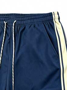 Men's Side Stripe Drawstring Sweatpants, Casual Loose Straight Leg Joggers, Breathable Quick-Dry Outdoor Sports Long Pants - Blue - View 4