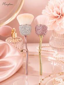 1 pieza Brocha de maquillaje con abanico de strass, brocha suave y esponjosa para polvo & iluminador con mango brillante, brocha facial para rubor, bronceador, fijación & maquillaje de viaje de verano - Multicolor - Ver 4