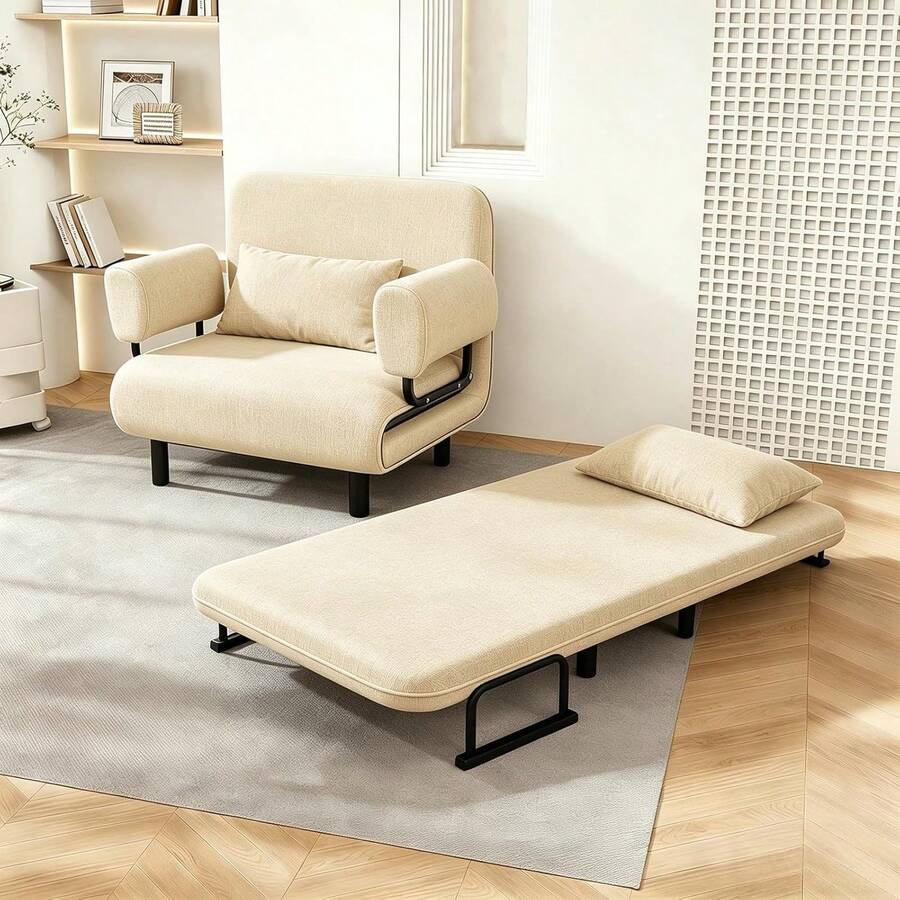 STAR BURN Sofá Cama Plegable Multifuncional, un Diseño Cuatro en uno Que Incluye Sillón Reclinable, Almohada y Bolsillos de Almacenamiento, con Respaldo Ajustable, 188 CM / 74 Pulgadas (Blanco) - 1 - Ver 1