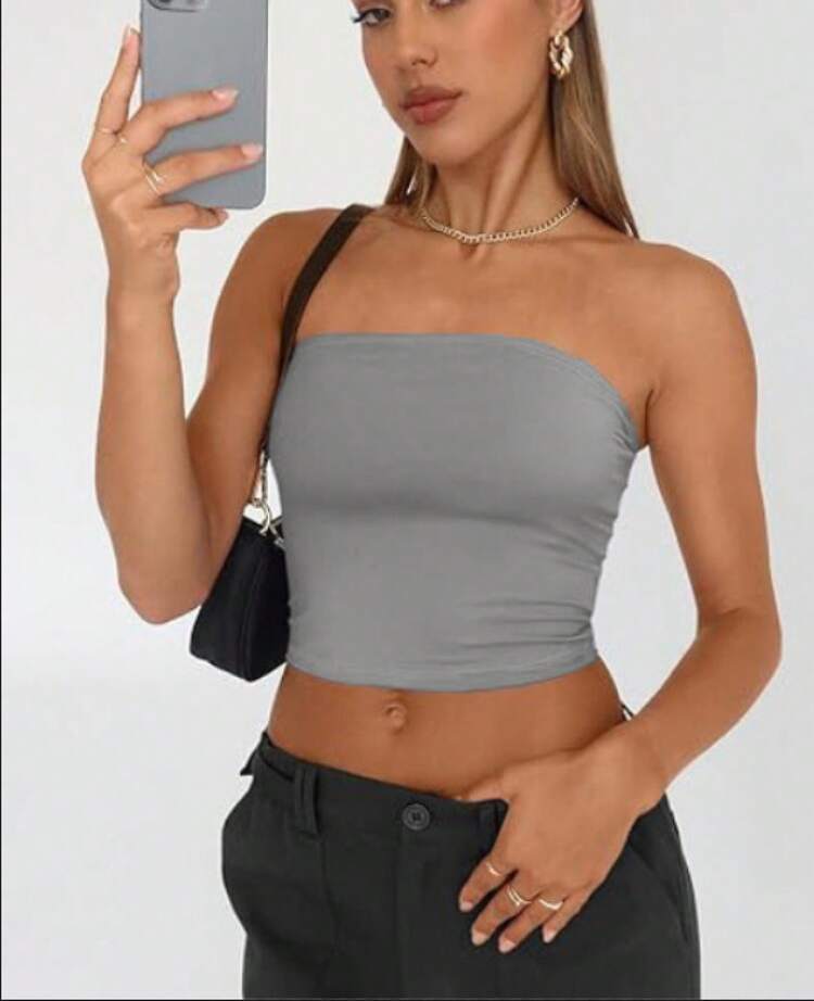 European And American Style Strapless Top For Women, Sheer And Sexy, Summer Sleeveless Top, Women's Fitted Clothing. - 淺灰 - 查看 11