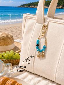 Custom Beaded Letter Bag Charm Keychain, Handmade Pendant, Gold Carabiner Accessory, A Unique Gift For Friends And Bridesmaids. - Multicolor - View 8