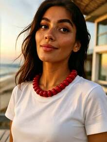 1pc Bohemian Style Red Acrylic Beaded Necklace, Multiple Colors Available, Suitable For Women's Summer Daily Wear Or Vacation - Multicolor - View 1