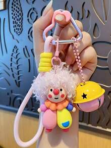 1pc Cartoon Curly Hair Clown Keychain Pendant Fluffy Doll Bag Charm Small Gift Key Ring - Fashionable Versatile - Clown Style - Exquisite Gift - Multicolor - View 10
