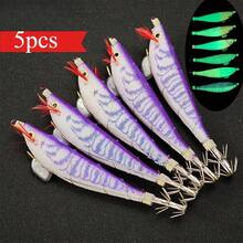 Avlcoaky 5pcs Horizontal Squid Jig Egi Set 11.8cm Luminous Wood Shrimp Fishing Lures UV Sea Cuttlefish Octopus Saltwater Shrimp Jigs - Multicolor - View 3