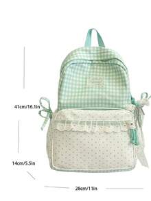 Contrast Color Star Decor Backpack, Large Capacity, Suitable For Travel, Shopping, Vacation, Japanese Style, Back To School - Green - View 5