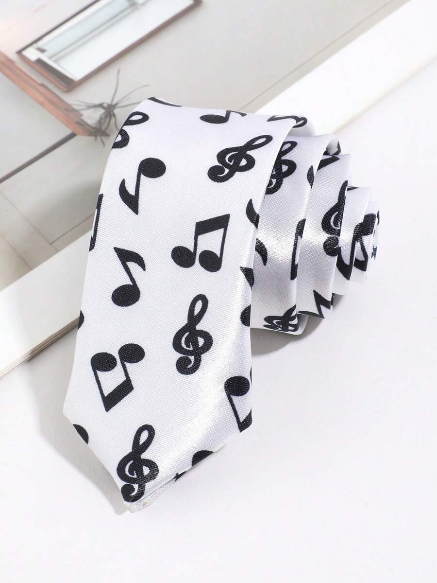 1 Buah Dasi Pria Elegan Bermotif Not Musik, Cocok untuk Pesta, Liburan, Kencan, Sehari-hari, Foto, Liburan, Pantai - MultiWarna - View 1