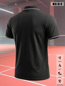 男士黑色短袖 Polo 衫，領口與袖口白色飾邊，經典百搭上衣，適合日常休閒、週末穿著與運動 - 黑色 - 查看 3
