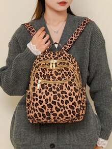 Mochila de mujer con estampado de leopardo de moda - Amarillo - Ver 6