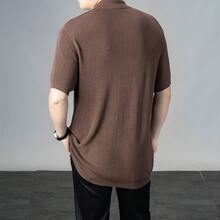 ZYNTH BALENO 男士夏季時尚開襟領短袖針織衫，適合健身、騎單車、跑步 - 棕色 - 查看 3