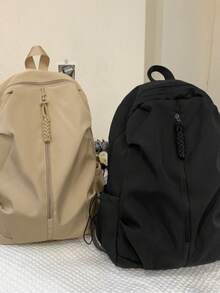 編織繩拉鍊掛繩後背包,大容量簡約運動背包,適合男女大學生,休閒旅行戶外日用包,開學與旅行必備 - 多款 - 查看 9