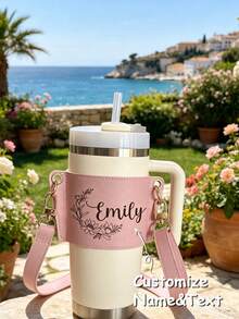 Customizable Personalized Name Text Cup Sleeve, Compatible With Adjustable Strap Cup Bag, Thick Fabric Heat Insulation And Shockproof, Extended Adjustable Shoulder Strap For Free Length Adjustment, Handheld And Crossbody Carrying Options, Wear-Resistant And Waterproof Fabric Easy To Clean, Open Design Fits Cup Body And Prevents Slipping, Simple And Versatile With Multiple Color Options, Suitable For Vacation And Outdoor Hiking Enthusiasts - Multicolor - View 3