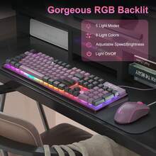Combo de Teclado y Ratón para Juegos, Teclado K1 con Retroiluminación LED Arcoíris de 104 Teclas, Compatible con Computadora/PC/Portátil (Grosella Negra) - Grosella negra - Ver 2