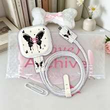 Bowknot Epoxy Resin Style 40W Apple Phone Charger Set, Charging Cable Protector, Charger Head Protective Case, Compatible With Apple Chargers - Multicolor - View 5