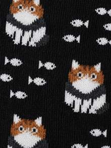 1 Pair Men's Cat & Fish Crew Socks, Thick Warm Autumn Winter Casual Socks, Perfect Birthday Christmas Gift For Cat Lovers - Multicolor - View 4