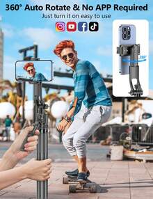 AXNEN Tripod Stabil Pelacak Wajah AI Cerdas untuk Smartphone, Tongkat Selfie Bluetooth, Stabilizer Ponsel, Tongkat Selfie Bluetooth Aluminium 3-in-1 yang Dapat Diperpanjang, Untuk iPhone 16/15/14/13/12 Pro, Ponsel Android, Hitam - Satu-Ukuran - View 5