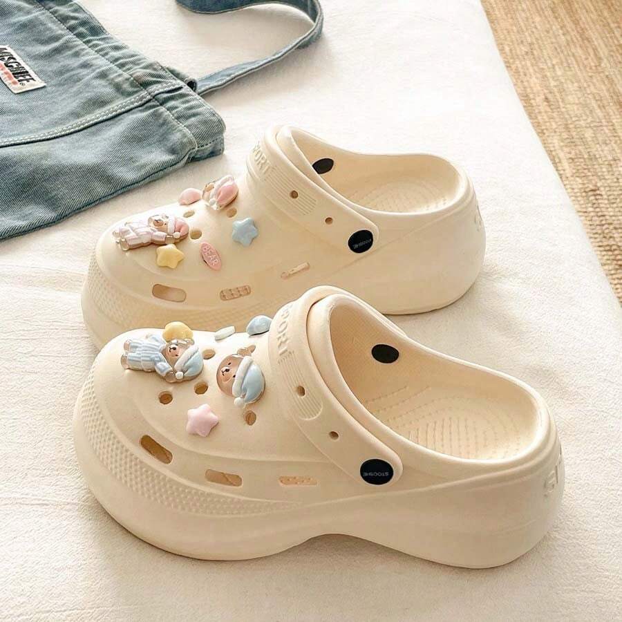 Nuevas sandalias de plataforma con diseño hueco y lindo para estudiantes en verano, con suela gruesa de EVA, cómodas y versátiles para uso casual en exteriores y playa - Blanco - Ver 1
