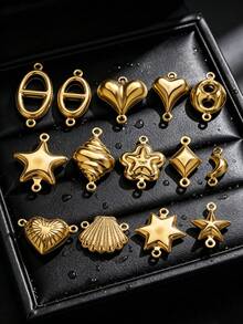 20Pcs Double Hole Link Connectors, 18K Gold Plated Stainless Steel Tarnish Resistant Heart Star Shell Moon Shape Charms For DIY Jewelry Making - Double Hanging Connector - View 2