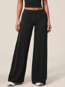 TimeOff Women's 1pc Solid Color Draped Wide Leg Pants - Black - View 6