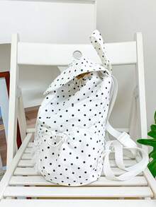 Nueva mochila con cordón, encaje de lunares y ribete de volantes para mujer, mochila escolar, mochila pequeña de viaje - Blanco - Ver 3