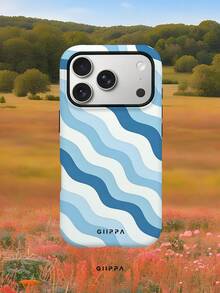 GIIPPA 1件藍白斜波紋設計手機殼，適用於Phone 17 Pro Max，相容Phone 16 Pro Max、15 Pro Max、14 Pro Max，韓系高端時尚趣味手機殼，相容11/12/13/14/15/73 Pro Max Plus，優雅設計男女皆宜，聖誕節、情人節、復活節、婚禮季與生日送女友的完美禮物 - 藍白色 - 查看 7
