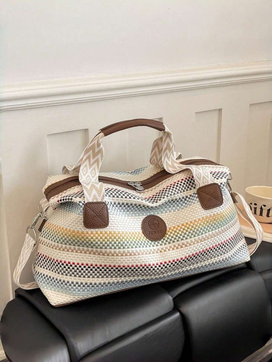 New Fashion Travel Bag, Single Color Minimalist Niche Design With Sequins, Elegant, Popular And Cool, Suitable For Short Trips, Fitness, With Separate Shoe Compartment. - 香檳色 - 查看 1