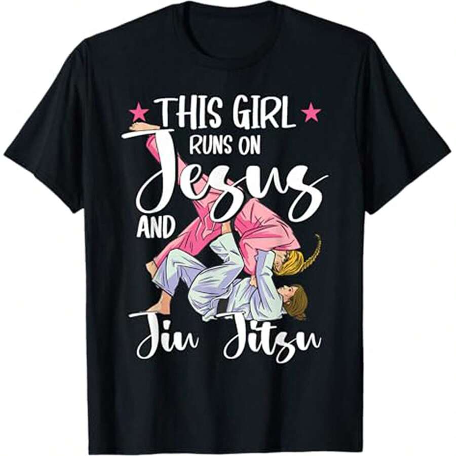 This Girl Runs On Jesus And Jiu Jitsu T-Shirt - 黑色 - 查看 1