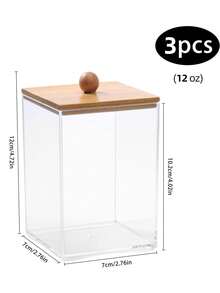 1/2/3 Packs Square Qtip Holder - 12 Oz Bathroom Organizers And Storage Containers, Plastic Apothecary Jars With Bamboo Lids For Cotton Ball, Cotton Swab, Floss - Multicolor - View 7