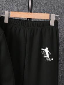2pcs/Set Boys Cartoon Pattern Print Warm Hoodie And Sweatpants Set - Black - View 4