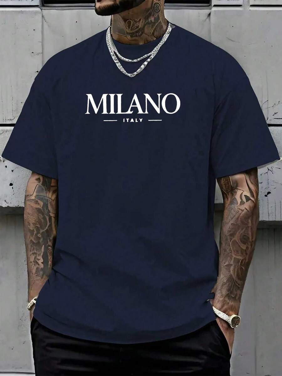 James Arthur Men's "MILANO ITALY" Graphic T-Shirt - White Short Sleeve Crew Neck Casual Tee, Perfect For Summer Weekend Outfits, Summer Casual Wear - 灰色 - 查看 1